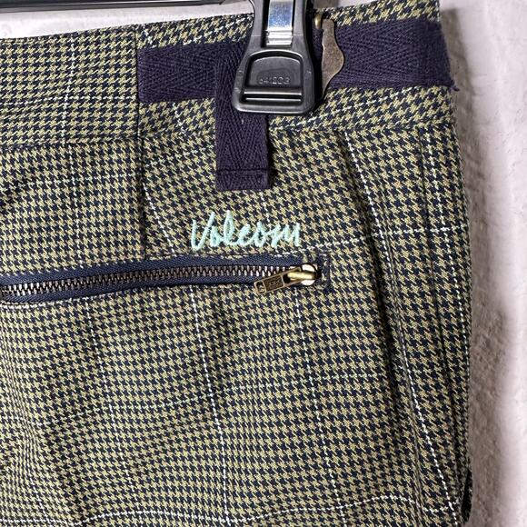 Volcom Gals Vintage Y2K Vatican Low Rise Pants Green & Brown Houndstooth - Picture 3 of 5